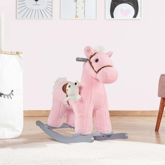 Qaba Cheval À Bascule En Peluche Pour Enfants Avec Ours, Chaise Pour Enfants Avec Peluches Douces Et Fun Realis