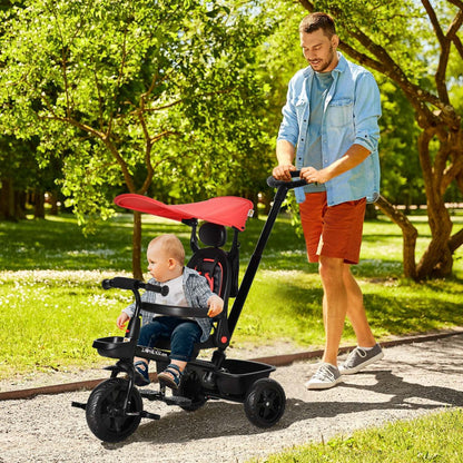 Qaba Tricycle Enfants Evolutif 4 En 1 Canne Télescopique Amovible Et Pare-soleil Pliable Démontable