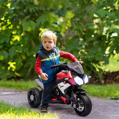 Qaba Kids Motorcycle, moto électrique alimentée par batterie 6v avec musique, klaxon, phares, vélo électrique à 3 roues pour enfants, cadeau pour garçons et filles, rouge