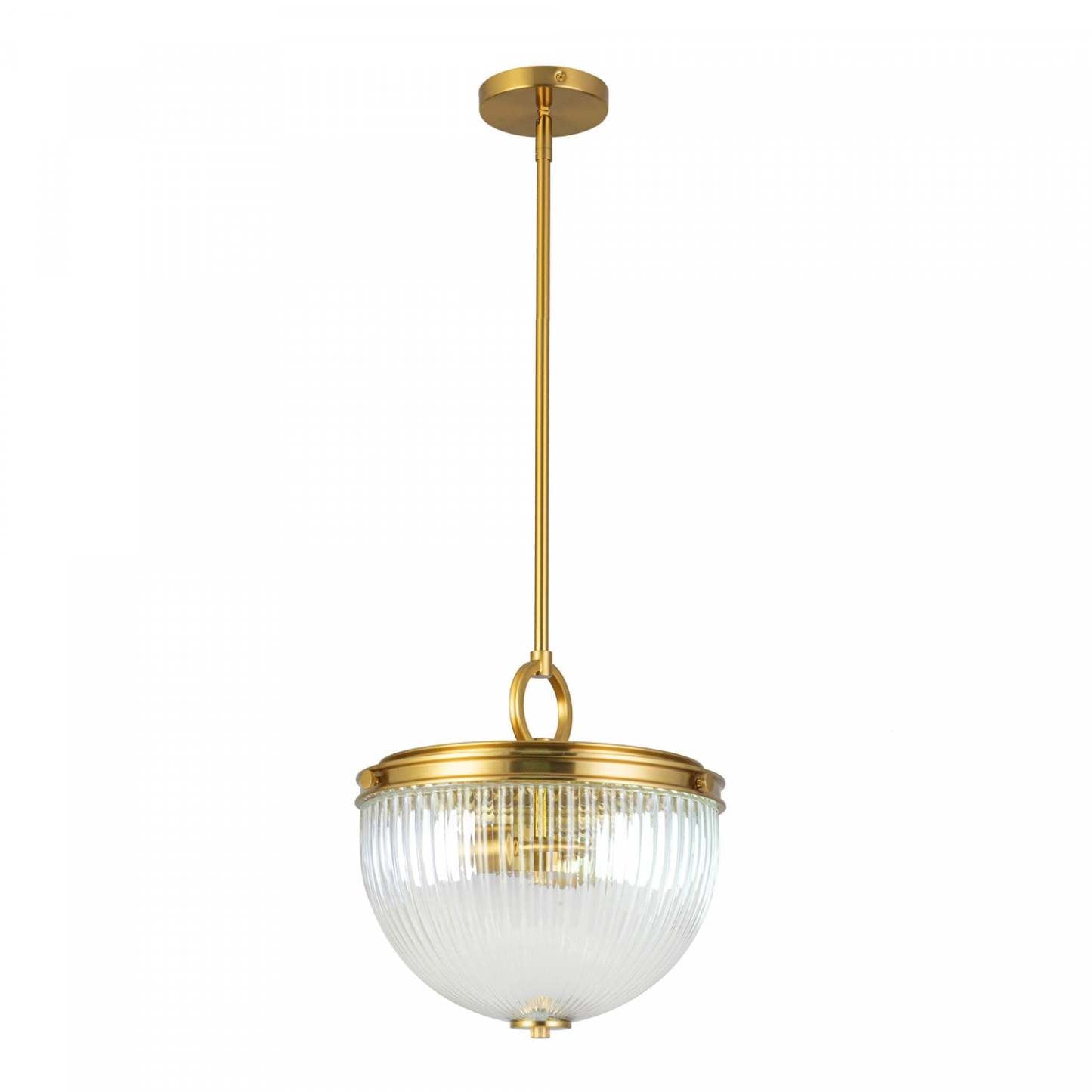 Suspension Myla à 2 lumières, laiton vintage avec lampe en verre nervuré | Suspension A 2 lampes Myla, Laiton Retro Et Verre Nervure