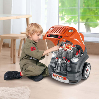 Qaba Ensemble De Jouets Pour Moteur De Camion Pour Enfants, Ensemble De Jeu Éducatif Pour Station-service