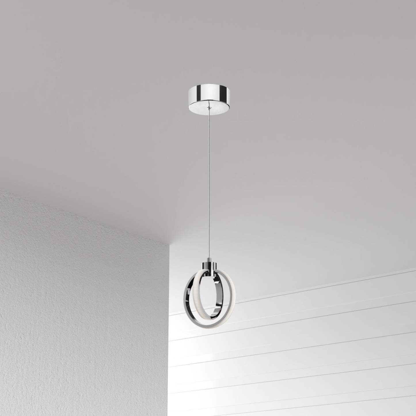Dainolite Parson LED Suspension 14w Finition Chrome Poli Lampe Diffuseur Silicone Blanc|Luminaire suspendu Parson de Dainolite en silicone blanc qui diffuse la lumière, avec finition chromé poli et ampoule à DEL de 14 W