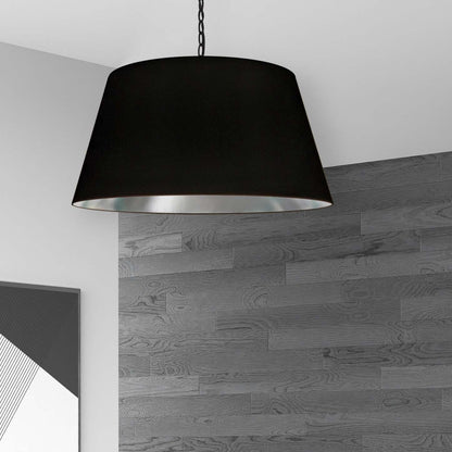 Dainolite Brynn 1 Light Pendant Large Black Finish Black/Silver Shade Lamp|Grand luminaire suspendu Brynn de Dainolite avec abat-jour noir et argenté, fini noir et 1 ampoule