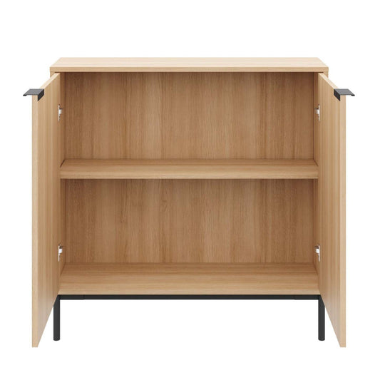 Armoire d'appoint console de rangement à 2 portes Nordika Slim - Chêne blond naturel | Armoire décorative de rangement mince Nordika à 2 portes - chêne blond naturel