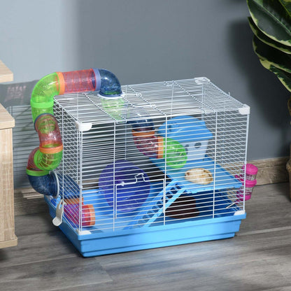 Pawhut 18 Grande Cage Pour Hamster, Maison Pour Petits Animaux, Refuge Pour Gerbilles À 2 Niveaux Avec Système De Tube De Tunnel