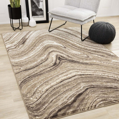 Tapis Forte Brown Cream Soothing Waves Area Rug - 5'3 x 7'5|Tapis Forte brun et crème à motif de vagues apaisantes - 5 pi 3 po x 7 pi 5 po