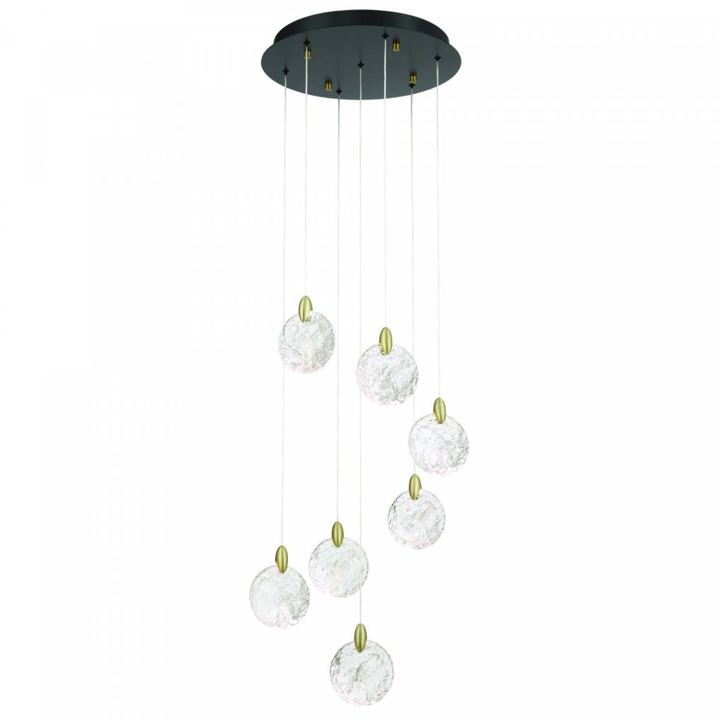 Lustre LED intégré Snowflake à 7 lumières, lampe en laiton satiné | Lustre A 7 lampes A Del Integrees Snowflake, Laiton Satine