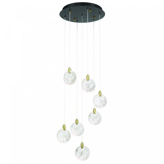 Lustre LED intégré Snowflake à 7 lumières, lampe en laiton satiné | Lustre A 7 lampes A Del Integrees Snowflake, Laiton Satine