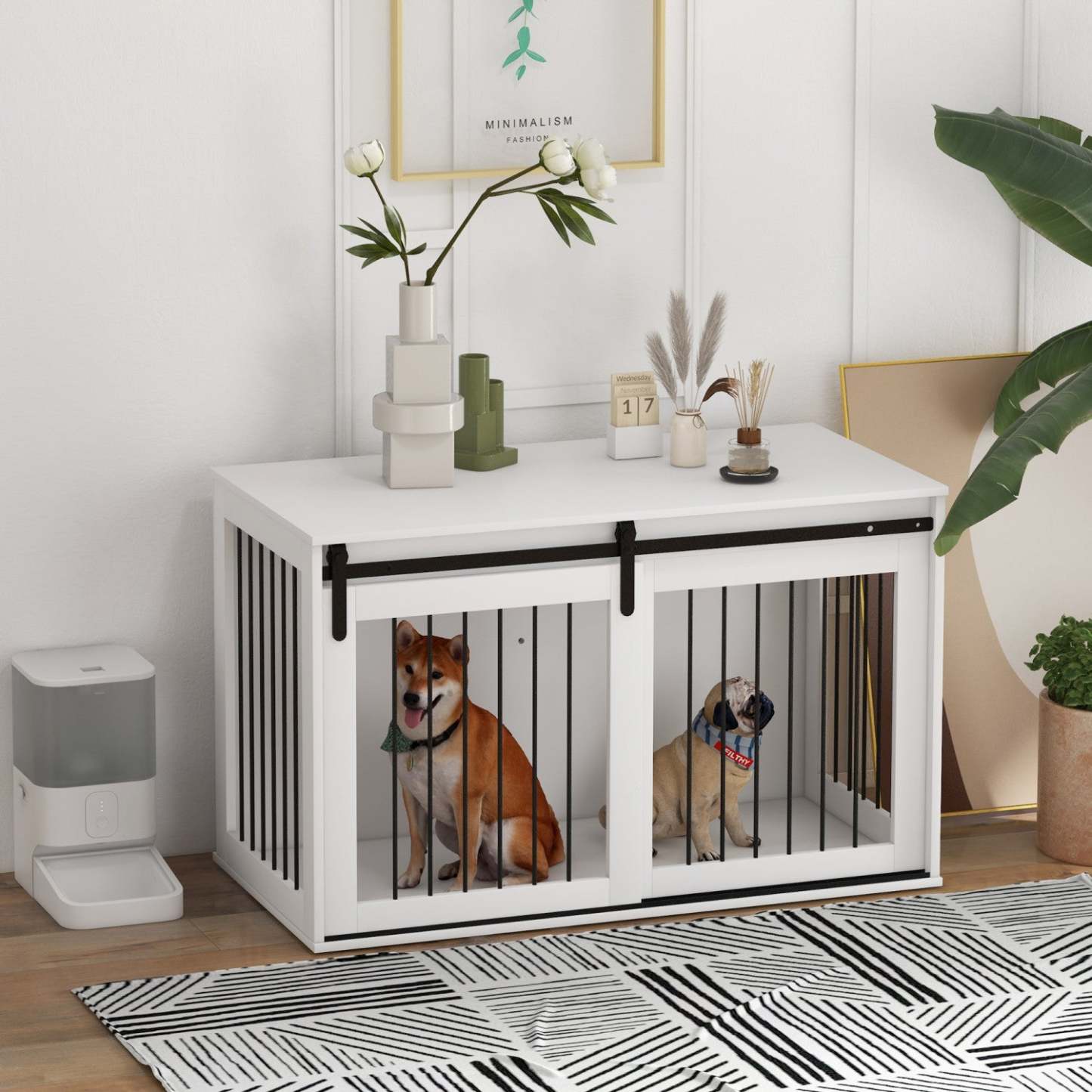 Pawhut Meuble De Cage Pour Chien, 46,5 Table D'appoint, Niche D'intérieur Pour Chiens De Très Grande Taille