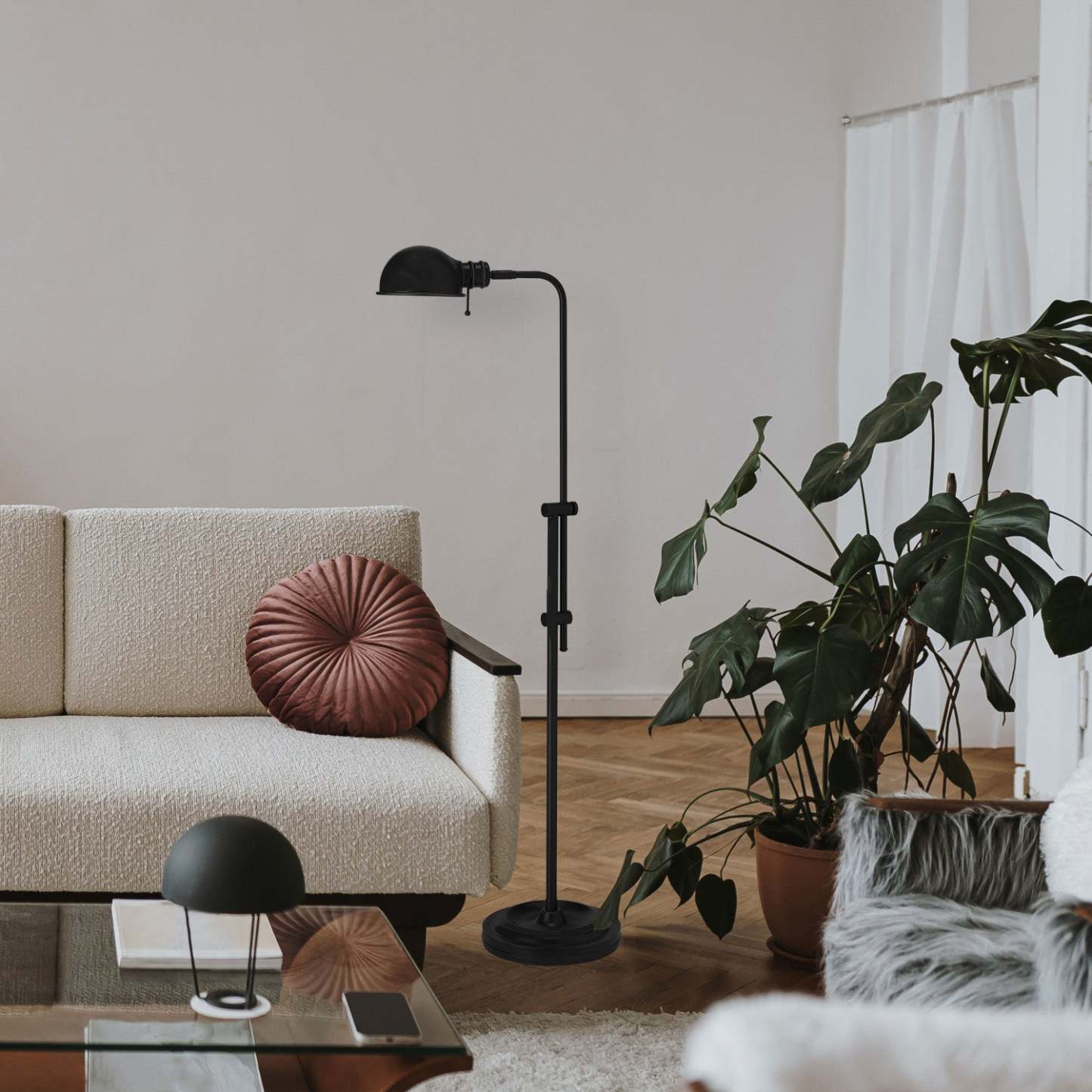 Lampadaire de pharmacie réglable 1 lumière Fedora Dainolite Noir mat|Lampe à pied de pharmacie Fedora réglable de Dainolite avec finition noire mate et 1 ampoule