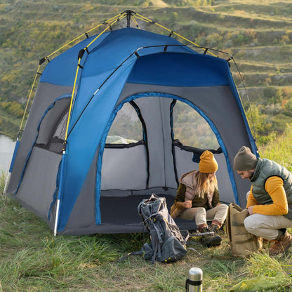 Outsunny Tente de Camping Instantanée Automatique avec 4 Portes et 4 Fenêtres, Tente Pop-up Extérieure Facile, Portable|Outsunny Tente De Camping Familiale 4 Personnes Montage Instantané Pop-up 4 Fenêtres Pare-soleil Sa