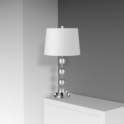 Lampe de table Crystal de Dainolite en forme de boule de cristal, avec abat-jour blanc, fini chromé poli et 1 ampoule