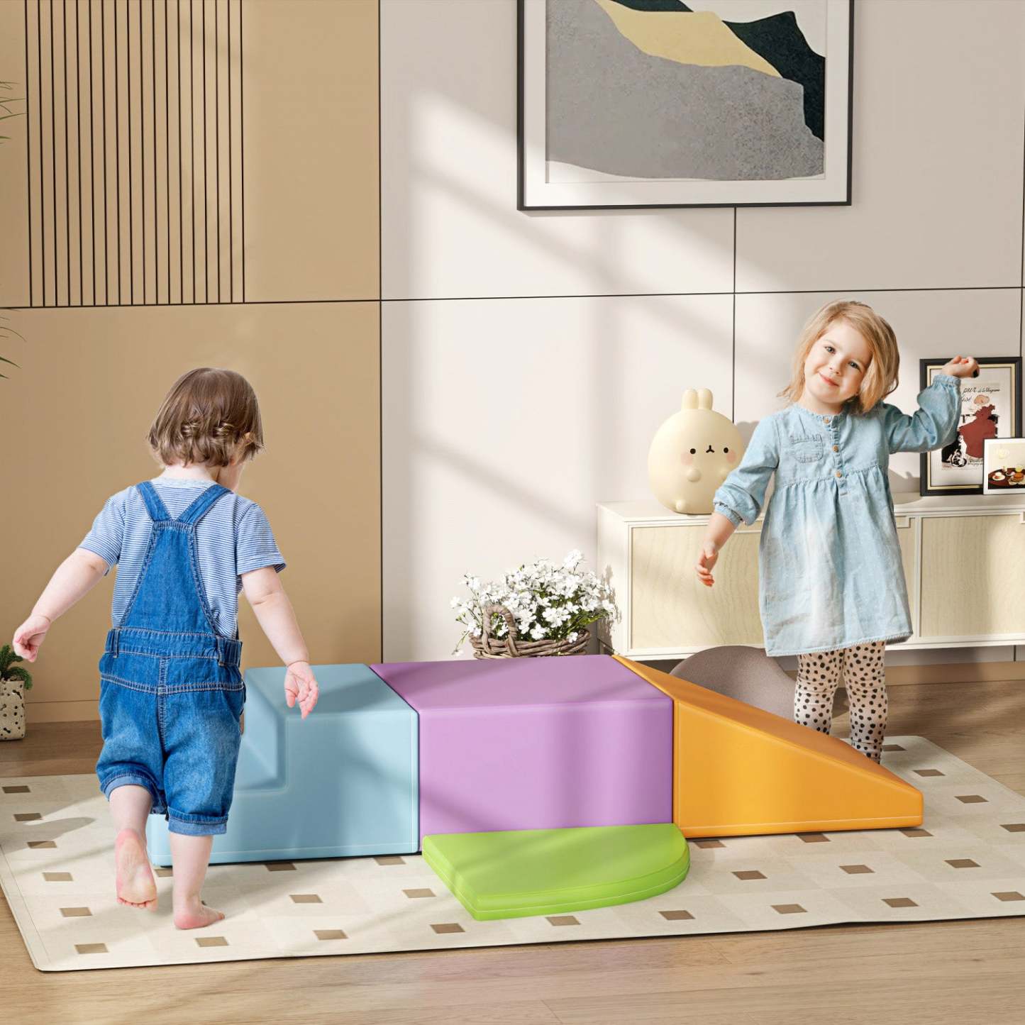 Qaba 4 Pièces Blocs de Grimpe en Mousse Douce, Jouets de Jeu Modulaire Intérieur pour Enfants, Léger et Interactif|Qaba Ensemble De Jeu En Mousse Pour Tout-petits, 4 Pièces, Ensemble Interactif Léger Pour Grimper, R