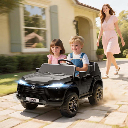 Qaba Voiture Électrique 2 Places Pour Enfants, 12v 7ah Lexus Gx550 Licenciée Voiture À Piles Avec Télécommande, Système De Suspension À 4 Roues, Usb, Lumière Led, 3 Vitesses, Noir