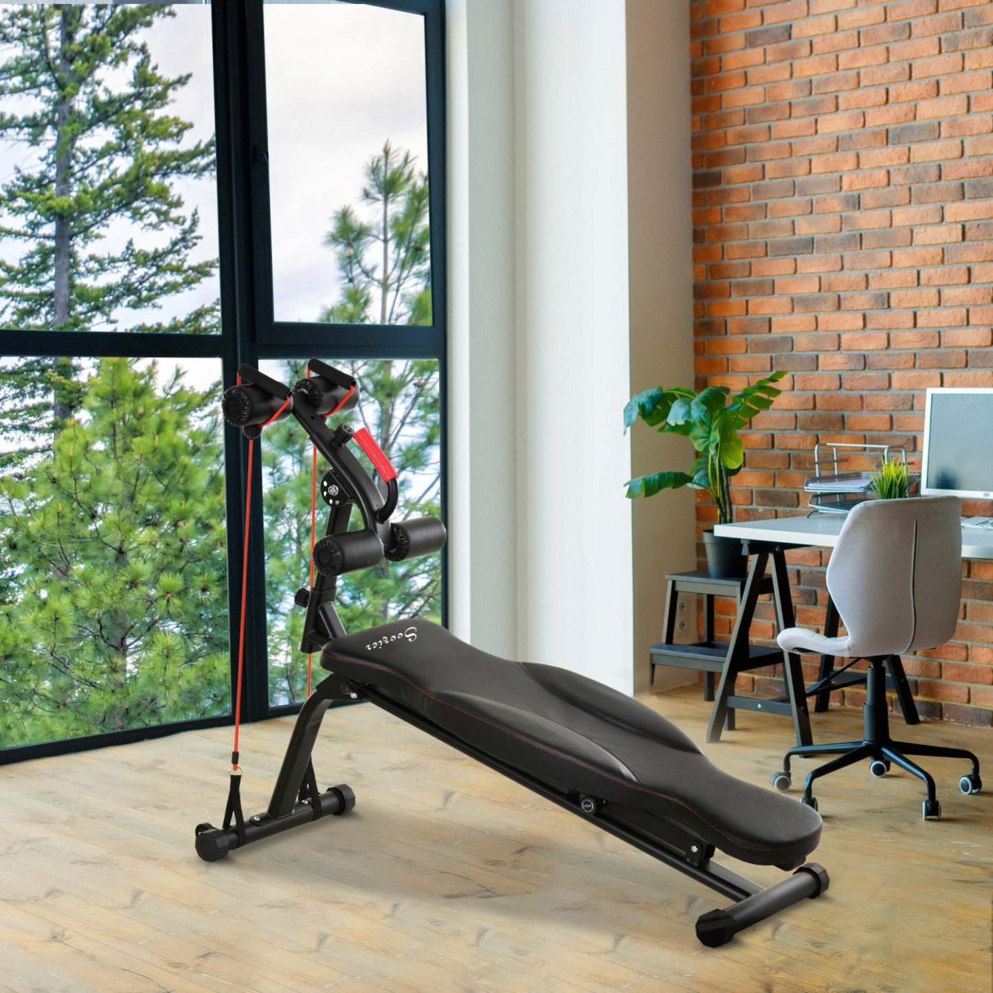 Soozier Banc Sit Up Pliable Avec Bandes Résistantes, Banc Incliné Avec 4 Hauteurs Réglables, Re|Soozier Banc Assis Et Haltères Multifonctionnel, Banc Utilitaire D'exercice Avec Corde Résistante Po