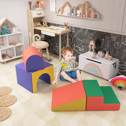 Qaba Blocs d'escalade en mousse pour tout-petits, ensemble de jeu modulaire pour bébés et enfants, équipement de jeu doux | Qaba Ensemble de jeu en mousse pour tout-petits et enfants, 4 pièces faciles à nettoyer, douces et sûres