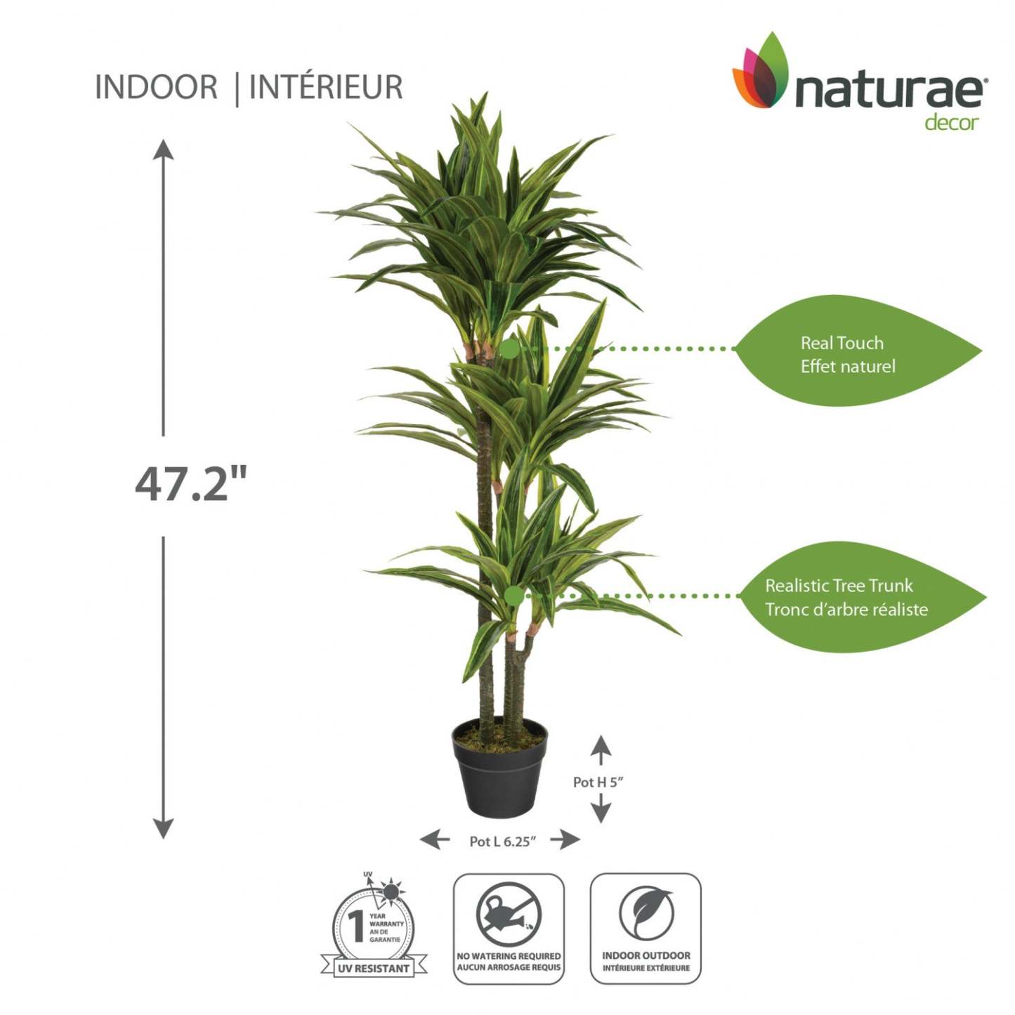 Artificiel 47 Dracaena en pot noir | Dracaena artificiel de 47 po en pot noir | D10HOW1K