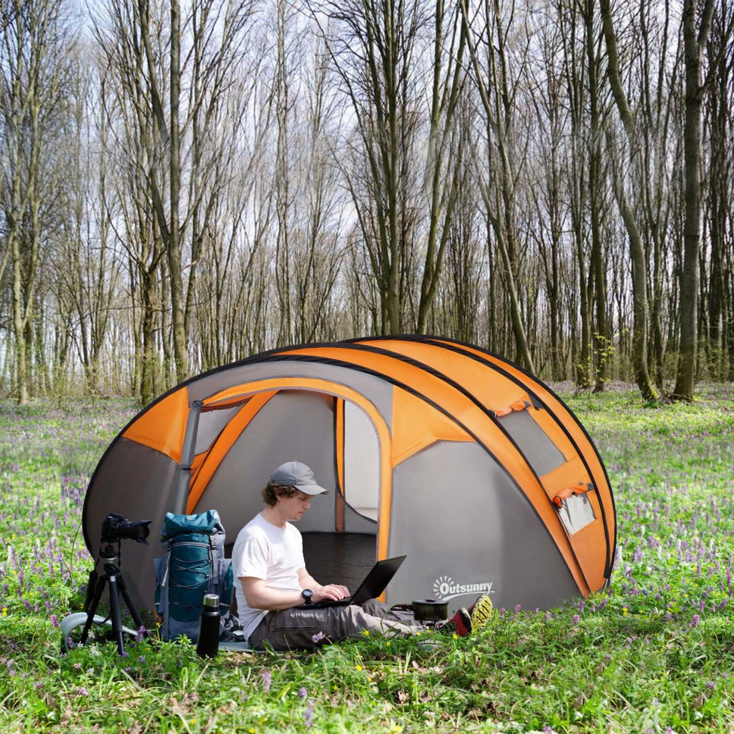 Outsunny Tente De Camping 5 Personnes Tente Pop Up Automatique Avec Sac De Transport Portes