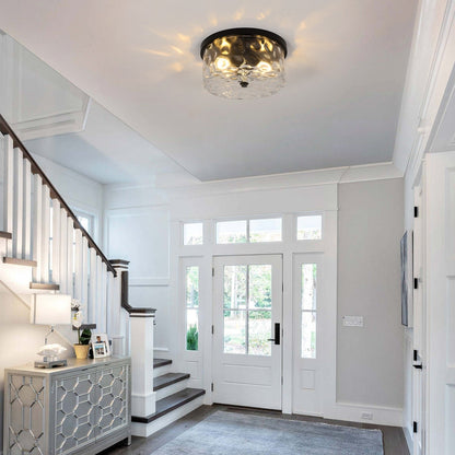 Plafonnier encastré à 2 lumières avec verre martelé transparent