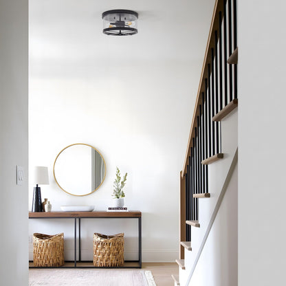 Plafonnier encastré à 2 lumières en verre transparent avec cadre en métal