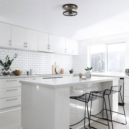 Plafonnier encastré à 2 lumières en verre transparent avec cadre en métal