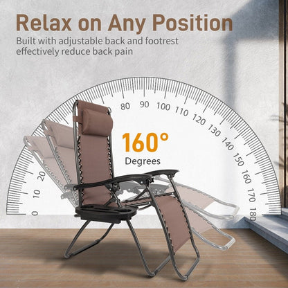 Fauteuils de relaxation zéro gravité 2 pièces, pliables et portables, avec porte-gobelet