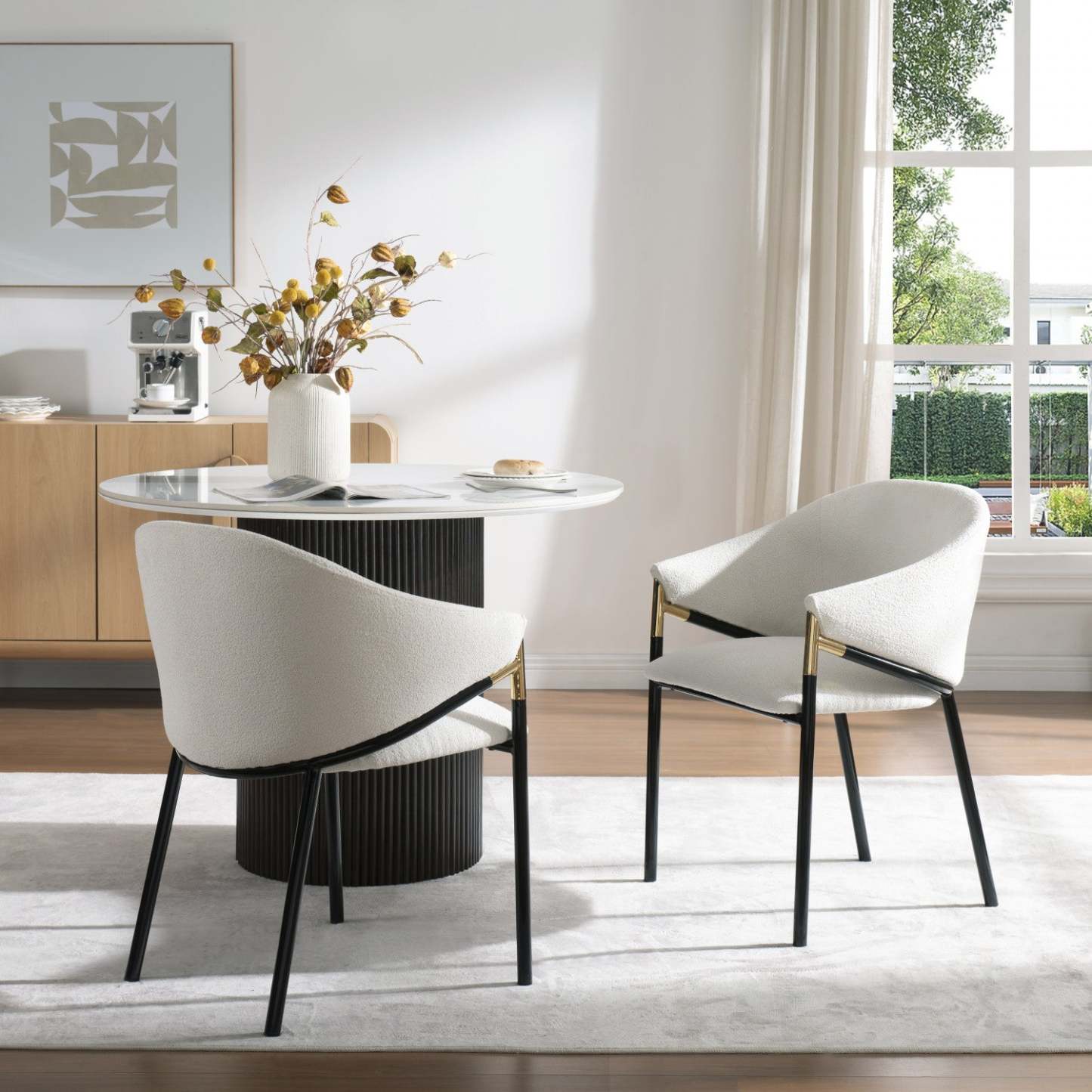 Pater Modern Dining Chairs With Upholstered Fabric Seating And Metal Legs,white | Pater Chaises De Salle A Manger Modernes Avec Assise Tapisee En Tissu Et Pieds En Metal, Blanc