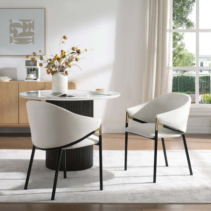 Pater Modern Dining Chairs With Upholstered Fabric Seating And Metal Legs,white | Pater Chaises De Salle A Manger Modernes Avec Assise Tapisee En Tissu Et Pieds En Metal, Blanc