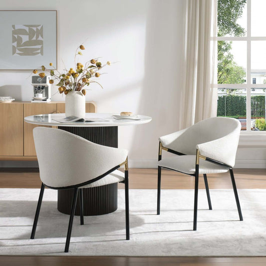 Pater Modern Dining Chairs With Upholstered Fabric Seating And Metal Legs,white | Pater Chaises De Salle A Manger Modernes Avec Assise Tapisee En Tissu Et Pieds En Metal, Blanc