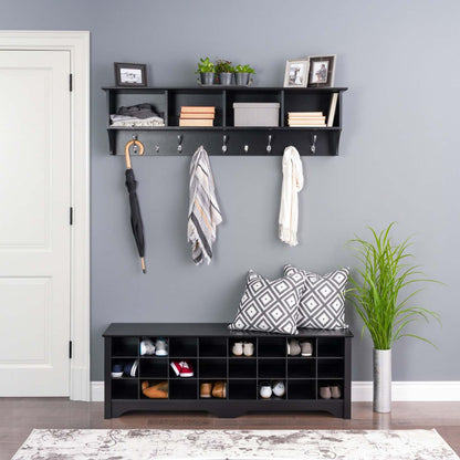 Twenty-Four Pair Shoe Storage Cubby Bench - Black|Banc à compartiments de rangement pour 24 paires de chaussures - noir