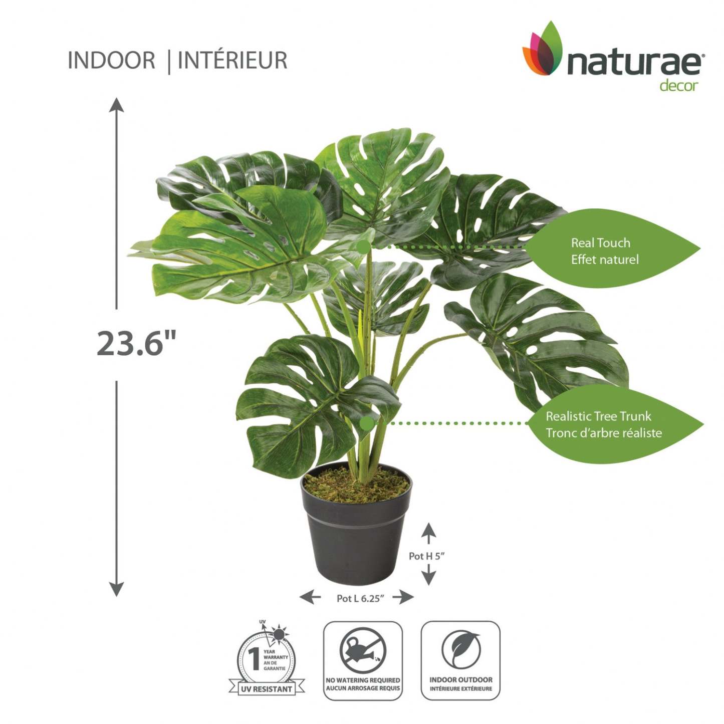 Artificiel 23 Monstera en pot noir | Monstera artificiel de 23 po en pot noir | D10H0AV9
