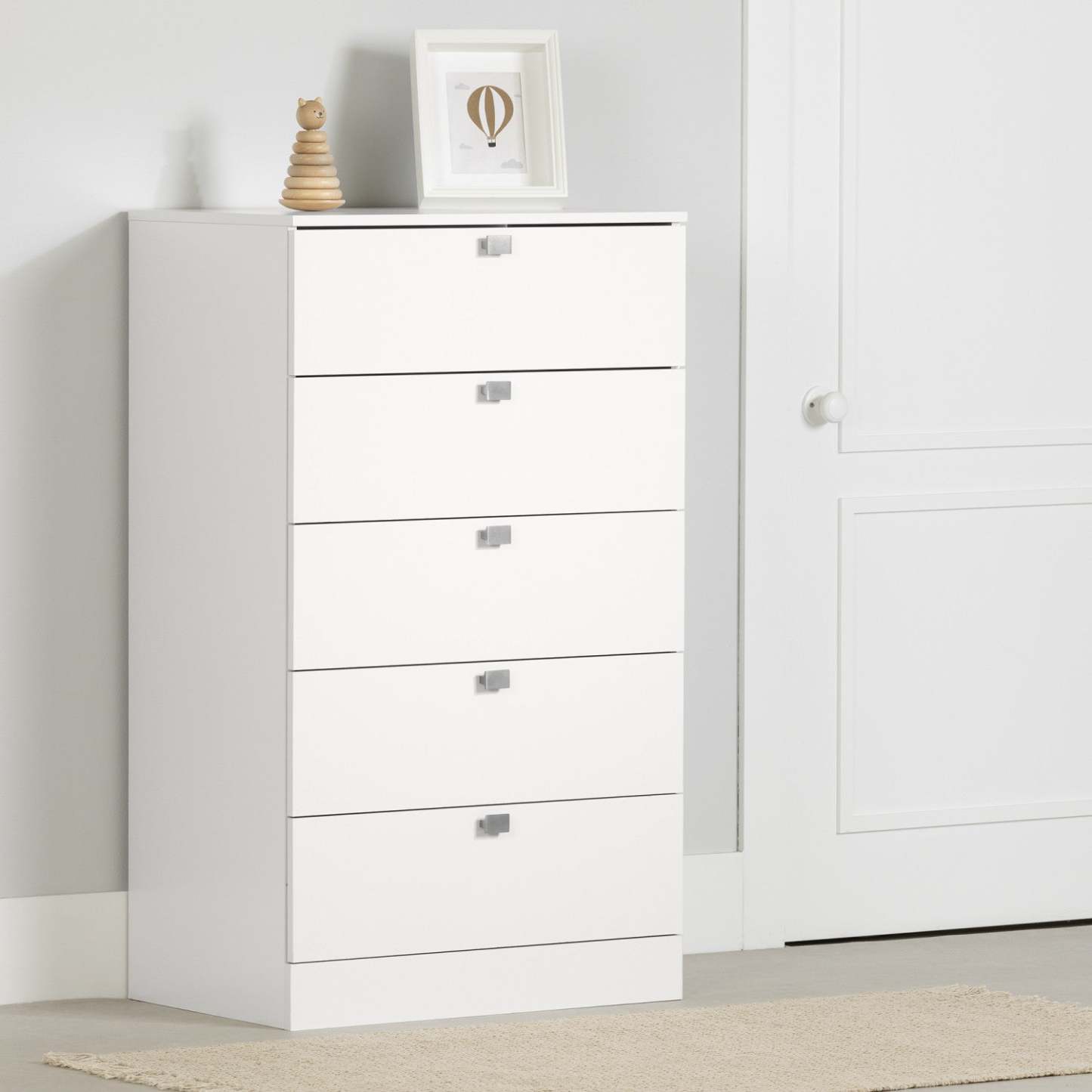 Commode Spark à 5 tiroirs - Blanc Pur | Commode verticale Spark à 5 tiroirs - blanc solide