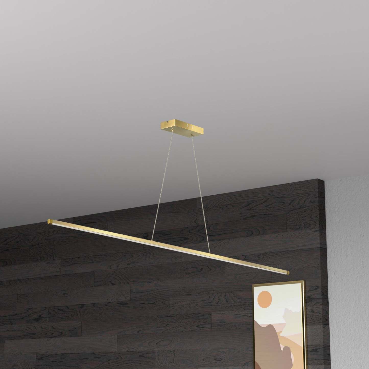 Dainolite Array LED Horizontal Pendant 30w 48 Aged Brass Finish White Acrylique Diffuseur Lampe|Luminaire suspendu horizontal Array de Dainolite de 48 po en acrylique blanc qui diffuse la lumière, avec fini laiton vieilli et ampoule à DEL de 30 W