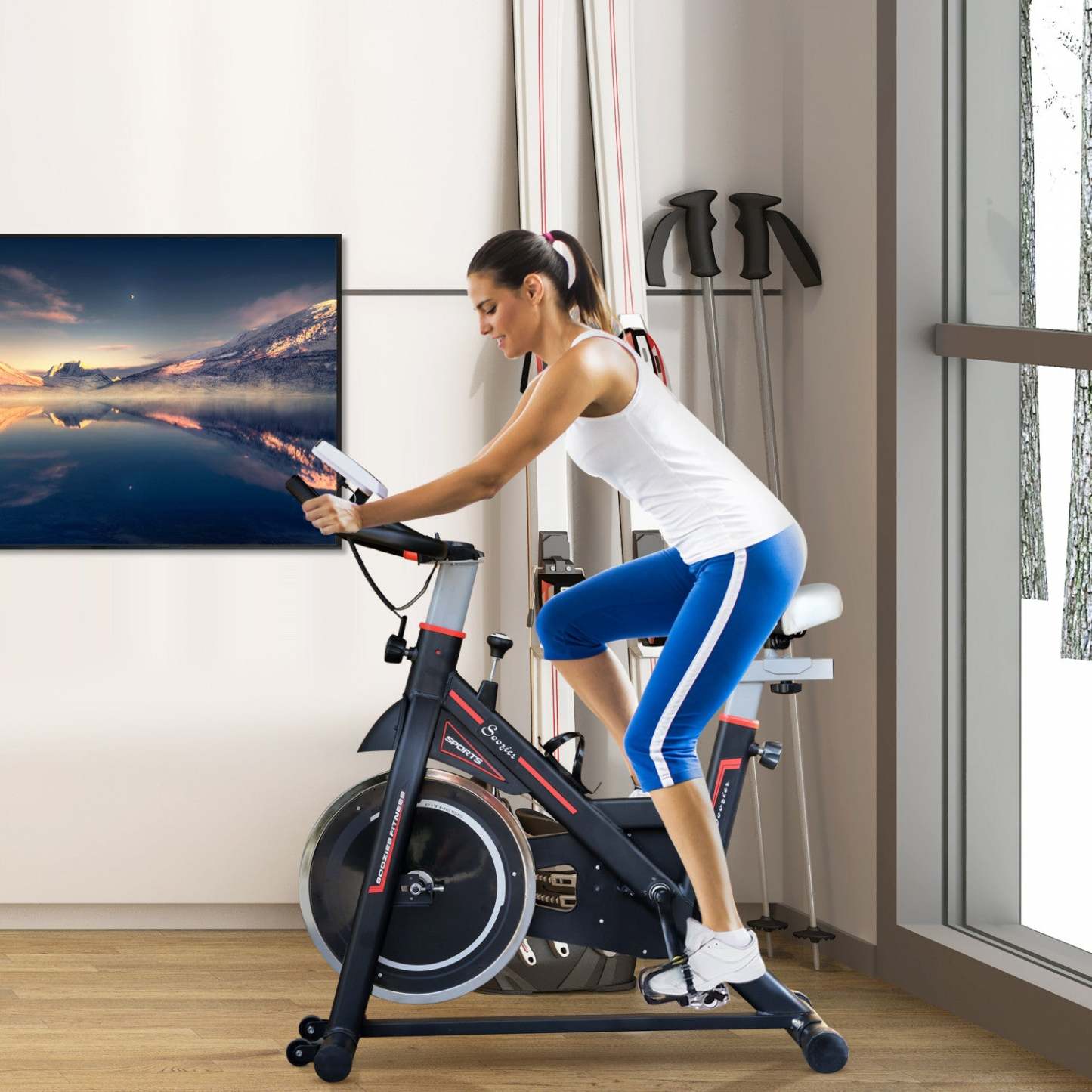 Vélo d'exercice stationnaire vertical Soozier Vélo d'entraînement cardio d'intérieur avec résistance réglable|Vélo d'exercice stationnaire vertical Soozier vélo d'entraînement cardio d'intérieur