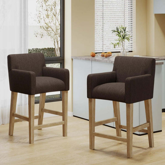 Gabrielle 26 Hauteur d'Assise Tabourets de Comptoir Ensemble de 2 avec Tissu Rembourré et Pieds en Bois Massif - Brun | Ensemble De 2 Tabourets De Comptoir Gabrielle, Assise 66 cm – Tissu Rembourré Et Pieds En Bois Massif - Brun