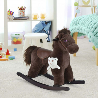 Qaba Kids Cheval À Bascule En Peluche Avec Ours, Chaise Pour Enfants Avec Peluche Douce Et Sons Réalistes