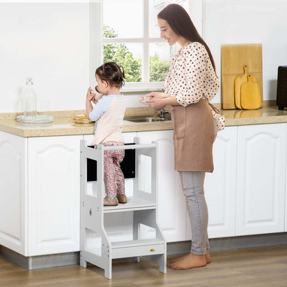 Qaba Escabeau De Cuisine 2 En 1 Pour Enfants, Escabeau Pour Tout-petits Avec Rail De Sécurité, Table
