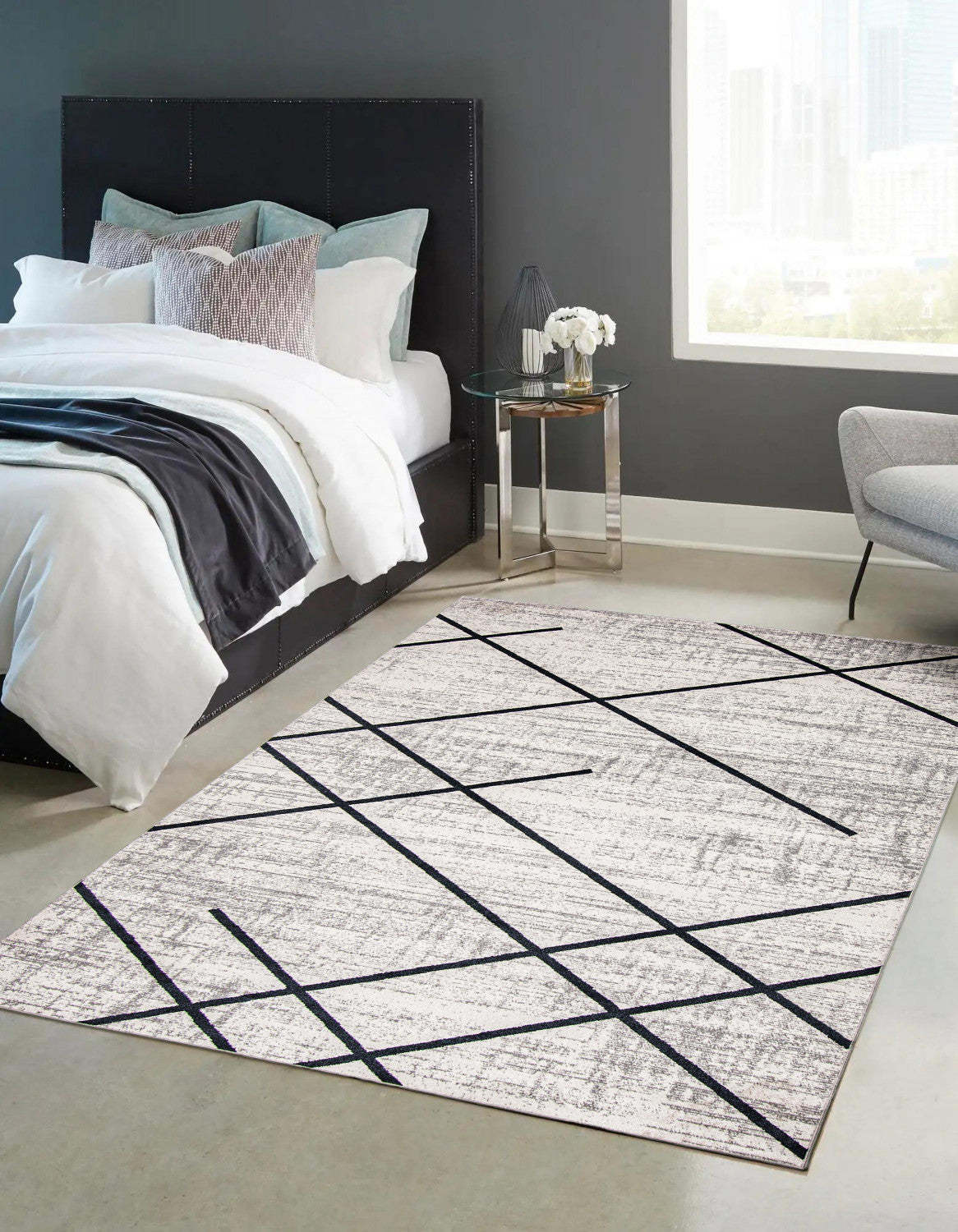 Tapis Damali ivoire/bleu lavable en machine - 3'0 x 5'0|Carpette Damali ivoire et bleue lavable à la machine - 3 pi 0 po x 5 pi 0 po|D86FFQBJ