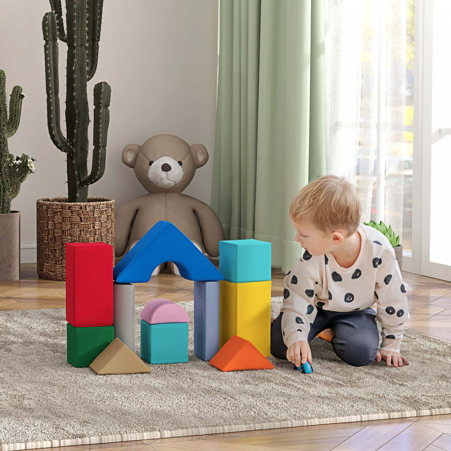 Qaba Equipement De Jeu Doux Pour Enfants, 11 Pièces, Jouets D'escalade, Blocs D'escalade Doux Pour L