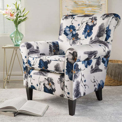 Pansy Floral Fabric Upholstered Accent Chair With Flared Arms And Wooden Legs,flower | Pansy Fauteuil D’appoint Tapise En Tissu Fleuri Avec Accoudoirs Evases Et Pieds En Bois, Fleuri