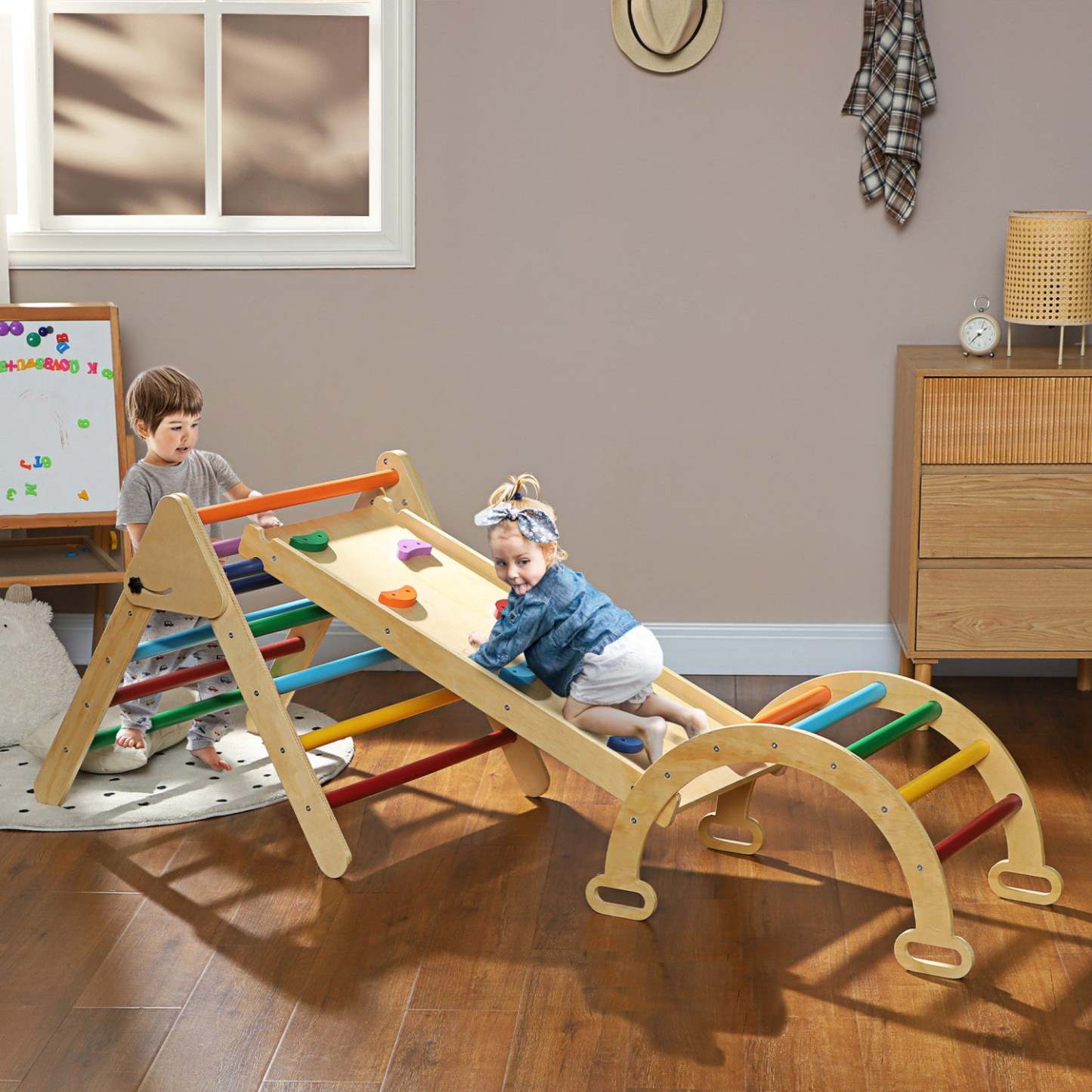 Qaba Ensemble Triangle 5 En 1, Jouets D'escalade Pour Tout-petits, Salle De Gym Pour Bébé Avec Échelle, Ram