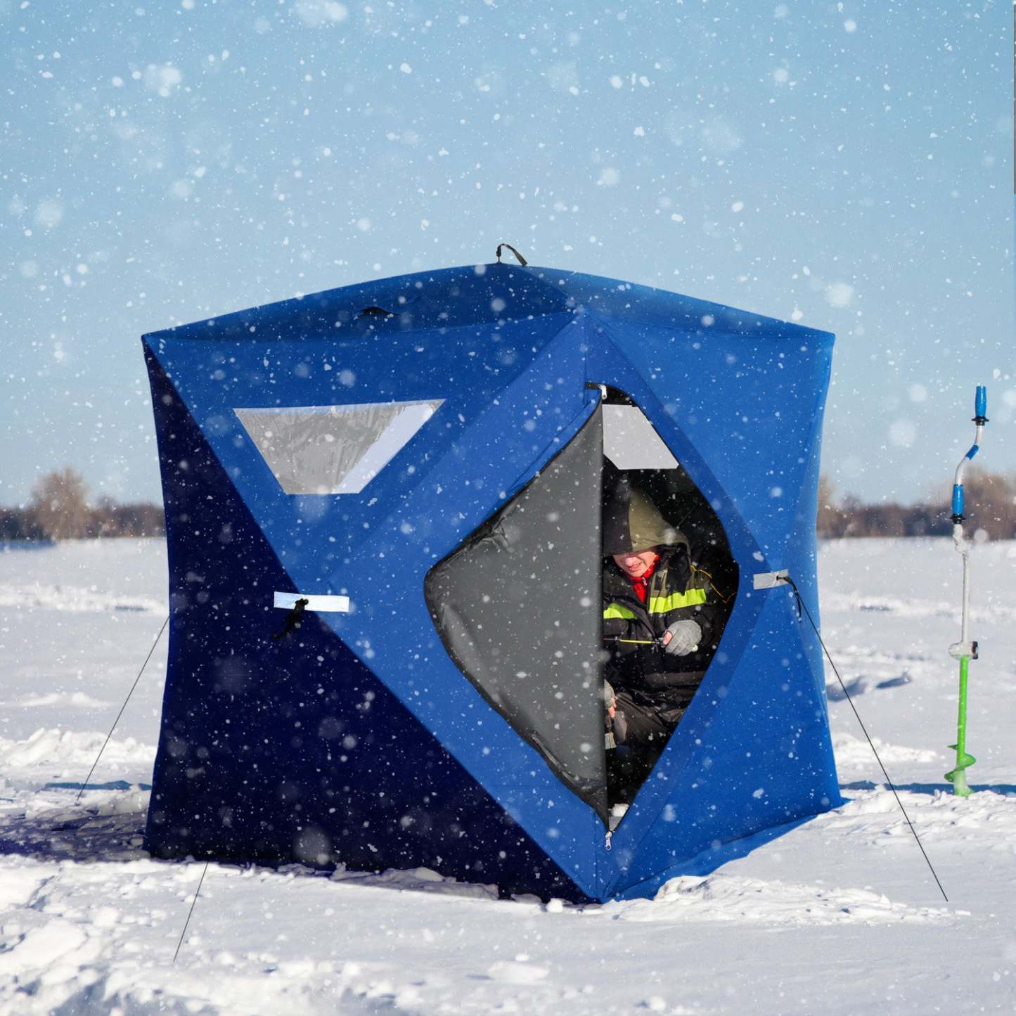 Outsunny 2-4 Personnes Tente De Pêche Sur Glace Portable Pop-up Abri De Glace Avec Fenetres De Venti