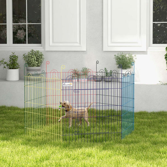Pawhut 23.6 h Parc Pour Animaux De Compagnie En Métal Portable Hexagone Chien Cloture D'exercice Forme Flexible Puppy Crate Kenne
