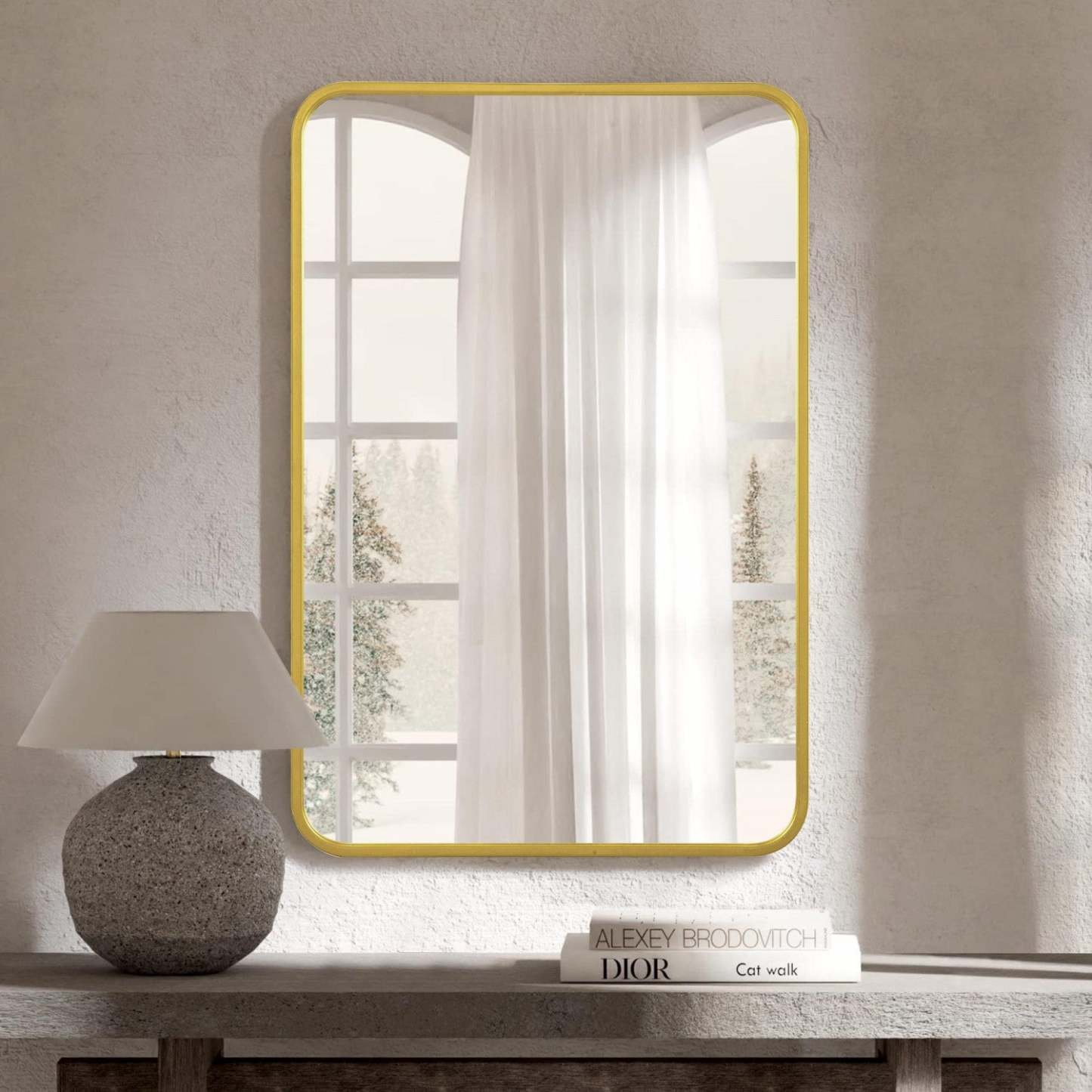 Arcus 30 X 40 Hand Crafted Rectangular Round Mirror - Gold|Miroir rectangulaire Arcus 30 po x 40 po fabriqué à la main avec coin arrondi - doré