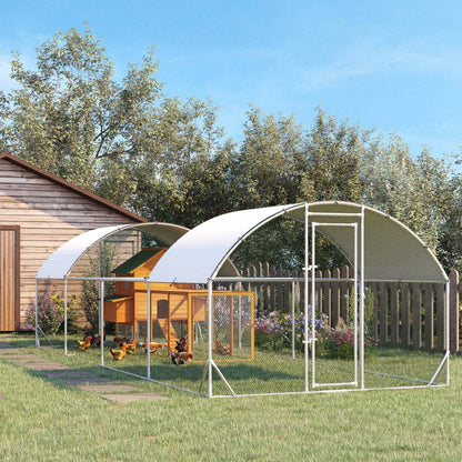 Pawhut Poulailler, Enclos Extérieur Pour Poules, Cage Pour Lapins Avec Couverture Imperméable Et Anti-uv | Pawhut Poulailler En Métal, 24.9' X 9.2' Avec Couverture Imperméable Et Anti-uv, Porte Pour 20-24 Po