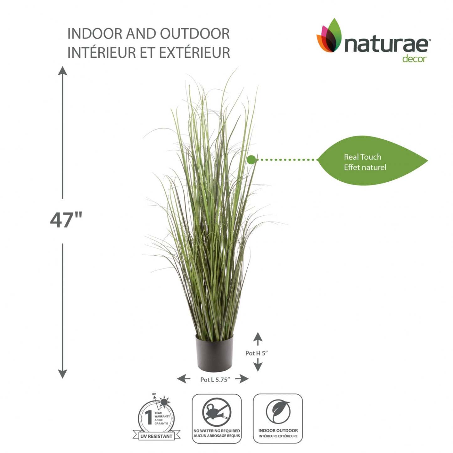 Gazon artificiel 47 intérieur et extérieur en pot noir | Herbe artificielle de 47 po pour l'intérieur et l'extérieur en pot noir | D10HUZSQ