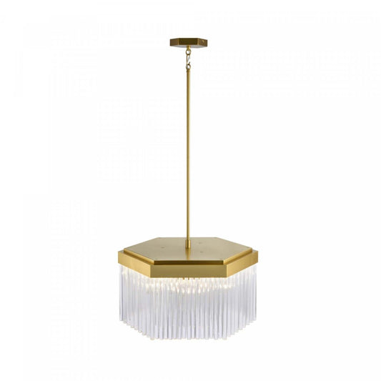 Lustre Emma à 7 lumières, laiton brossé avec tiges de verre | Lustre A 7 lampes Emma, ​​Laiton Brosse Avec Tiges En Verre