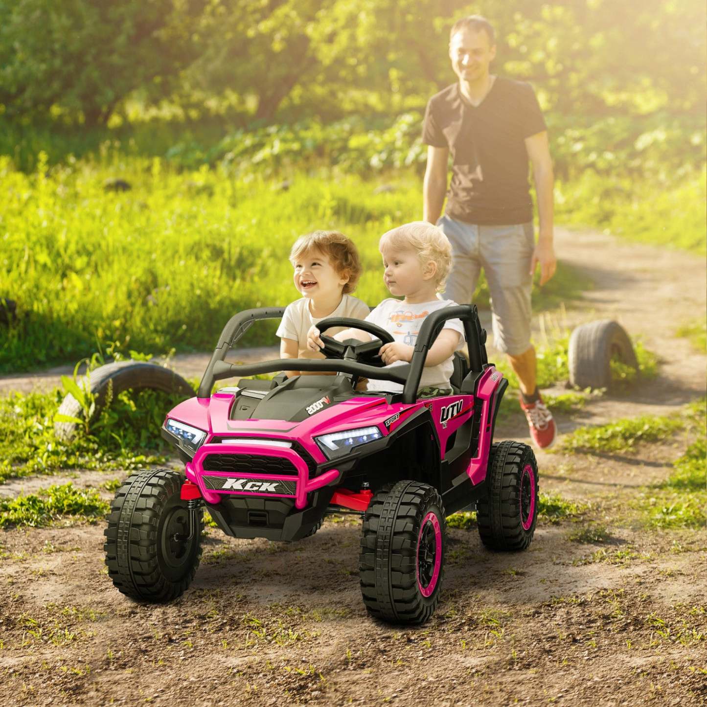 Qaba 24v 7ah Ride On Truck, 2 Seater 4wd Battery Powered Ride-On Electric Car For Kids With 4 Spring|Qaba Vus 2 Places, Voiture Électrique 24 V 7 Ah Pour Enfants Avec Suspension À Ressort, Télécommande