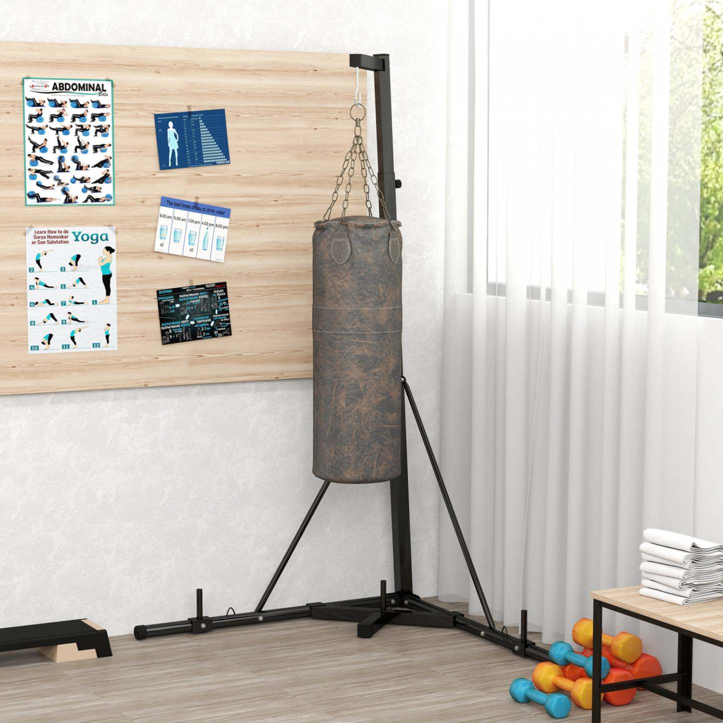 Support de sac de frappe Soozier pour sac lourd, pliable et réglable en hauteur