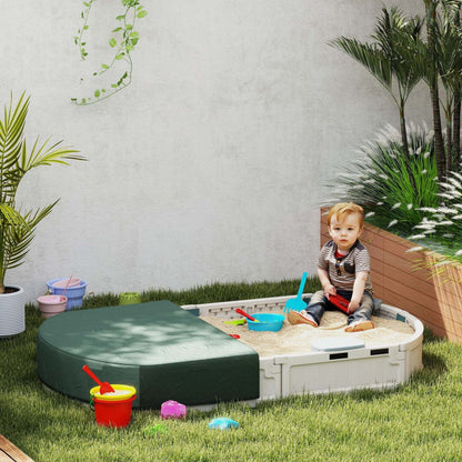 Outsunny Bac À Sable Pour Enfants Avec Couvercle, Bac À Sable Pour L'extérieur Avec Siège D'angle, Montage Facile, Station De Sable À Jouer